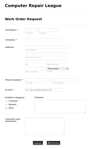 IT Service Request Form 2 Form Template