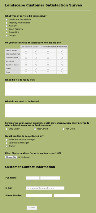 Landscape Customer Satisfaction Survey Form Template