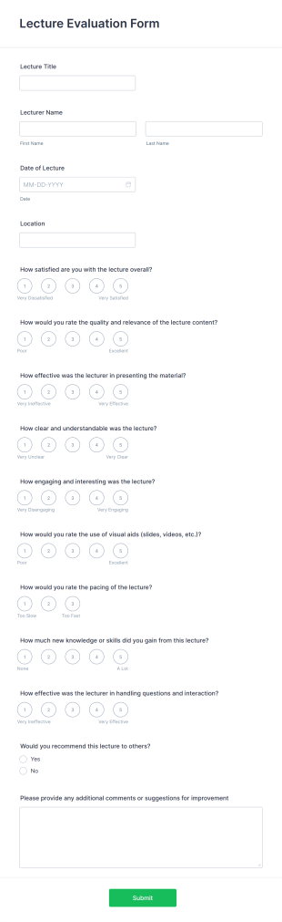 Lecture Evaluation Form Template