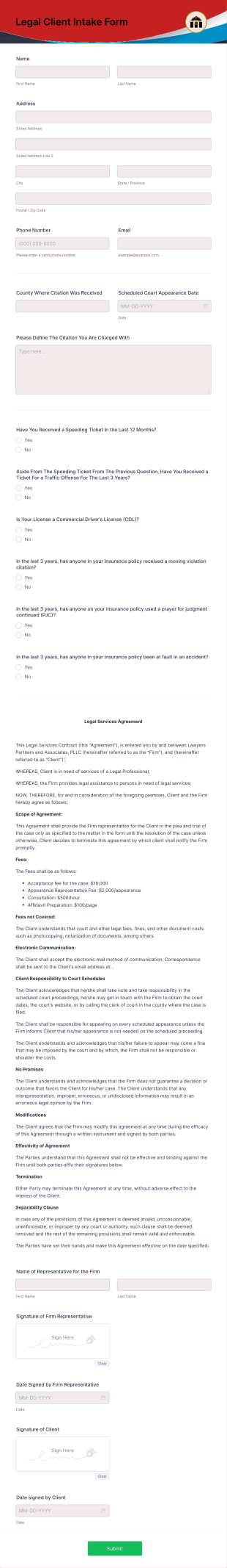 Legal Client Intake Form Template