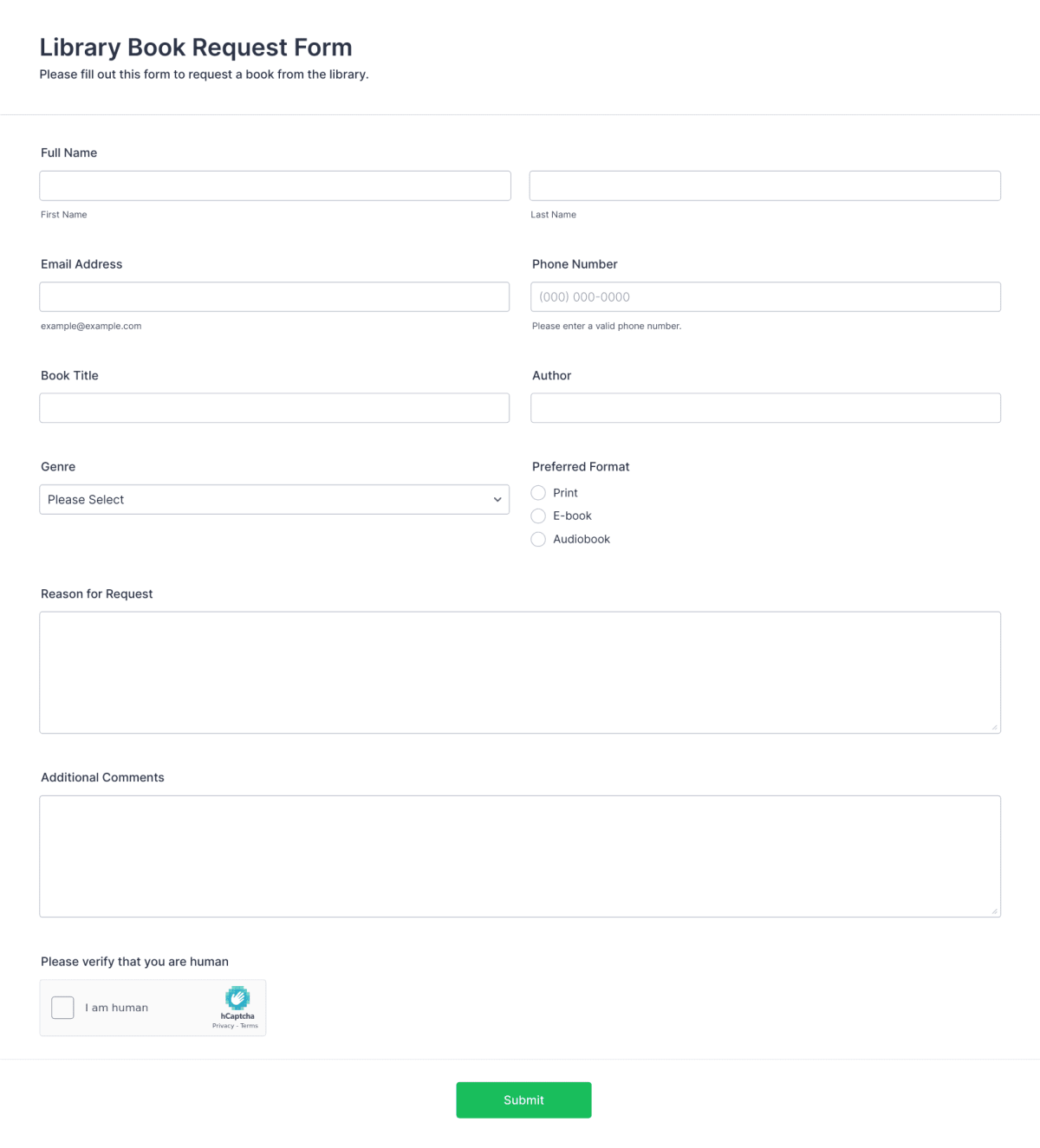 Library Book Request Form Template 