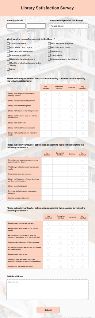 Library Satisfaction Survey Form Template