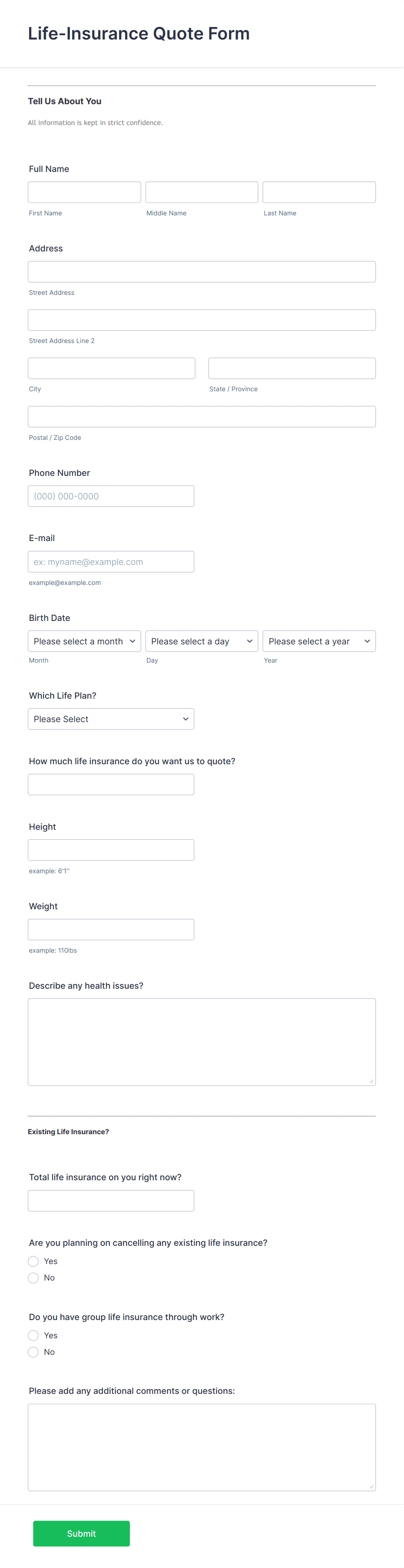 Life-Insurance Quote Form Template | Jotform