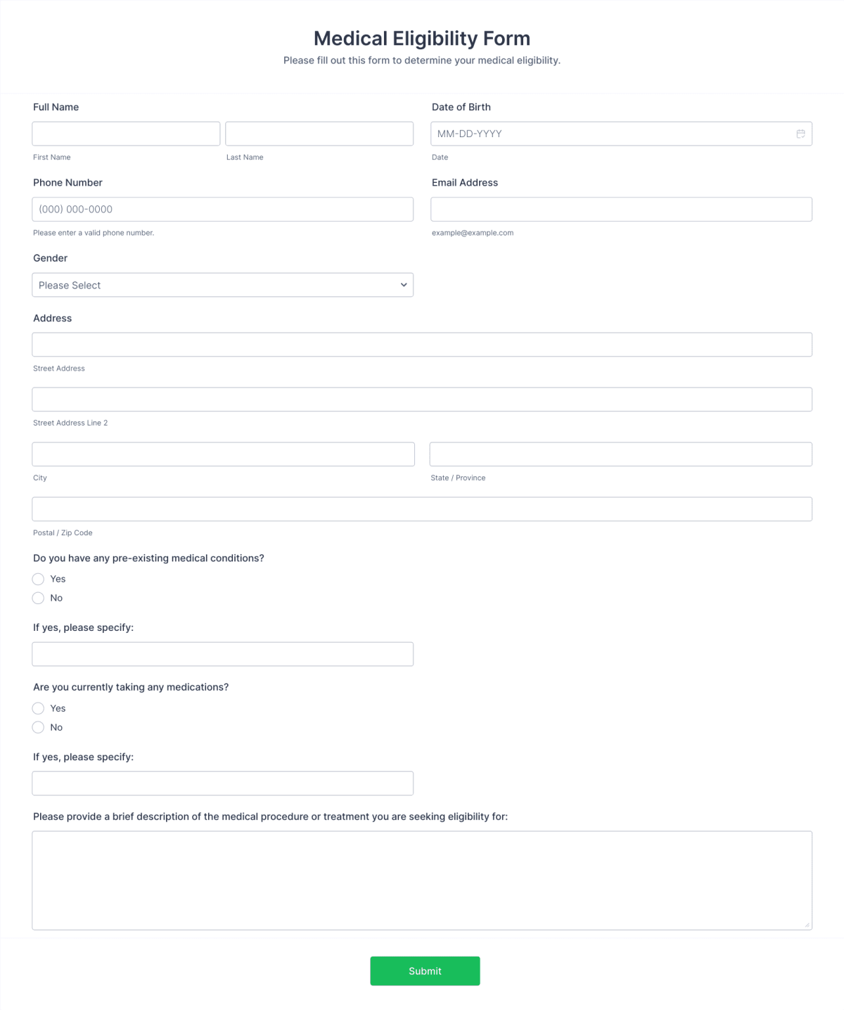 Medical Eligibility Form Template | Jotform