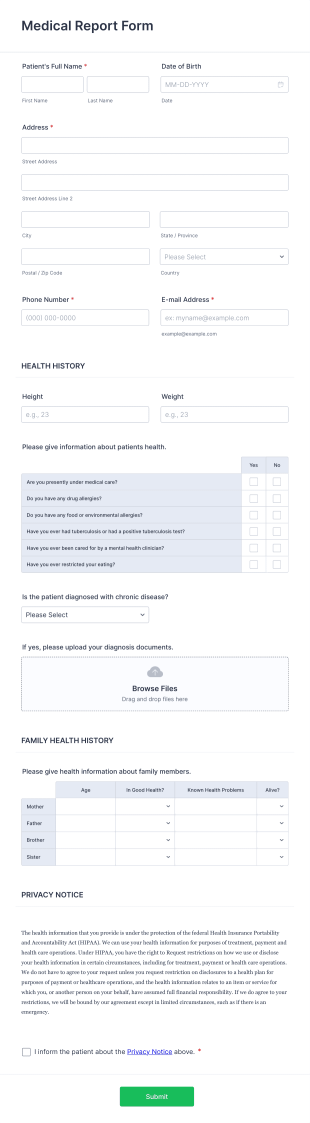 Medical Report Form Template
