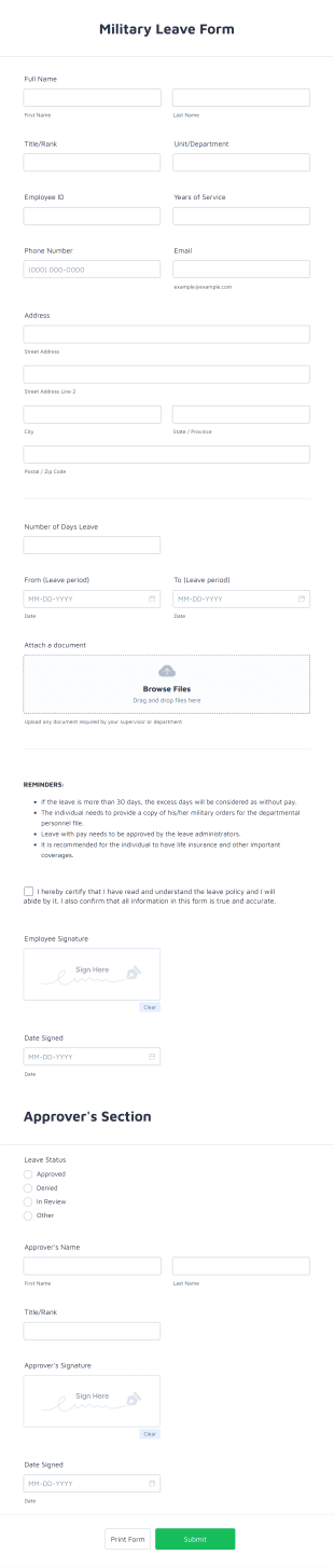 Military Leave Form Template