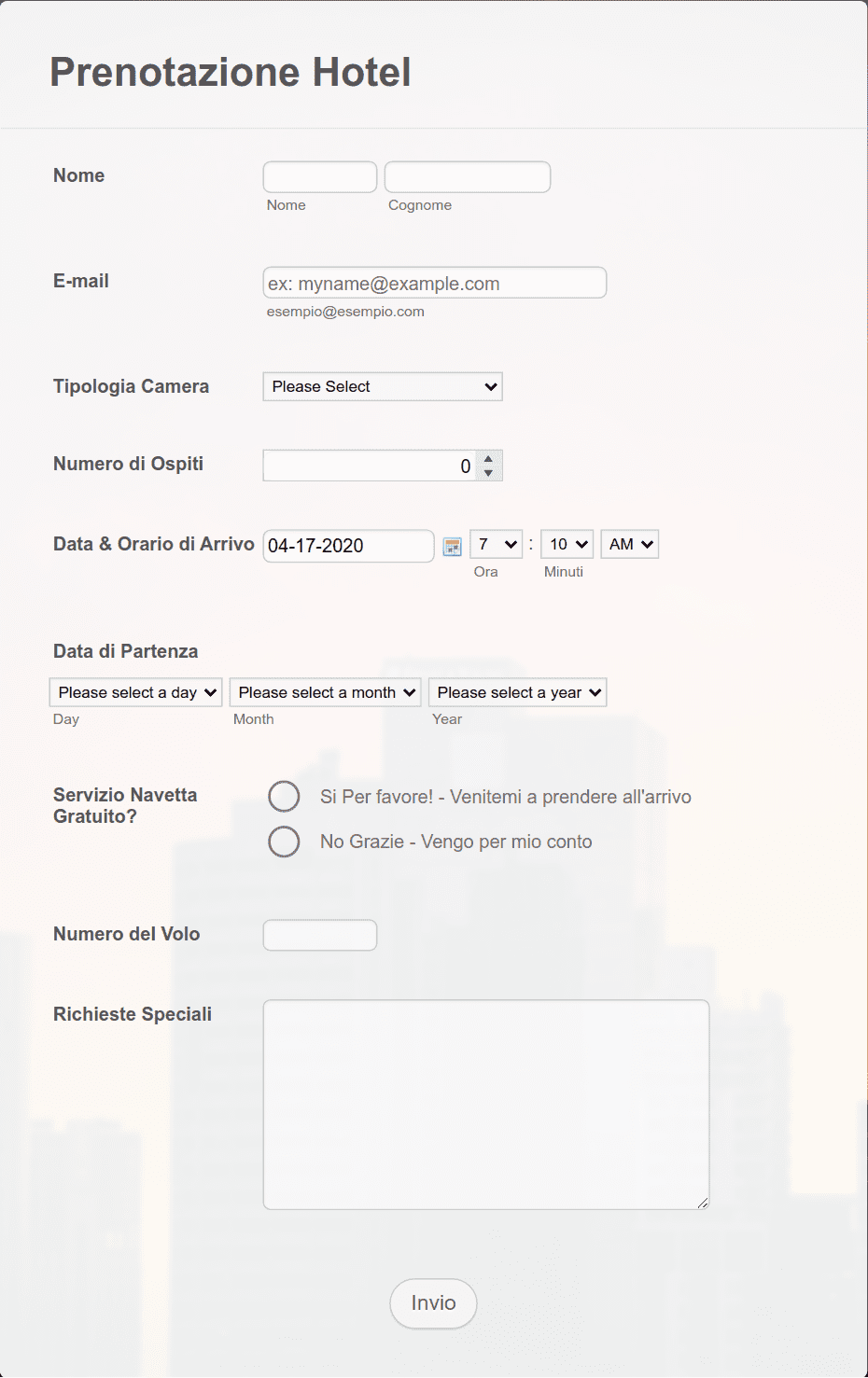 Modulo Prenotazione Hotel Template Modulo | Jotform