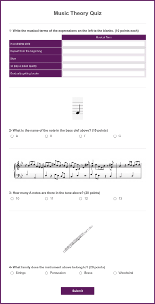 Music Theory Quiz Form Template