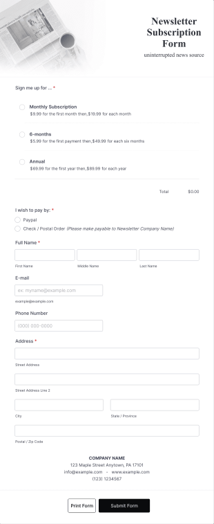Newsletter Subscription Form Template