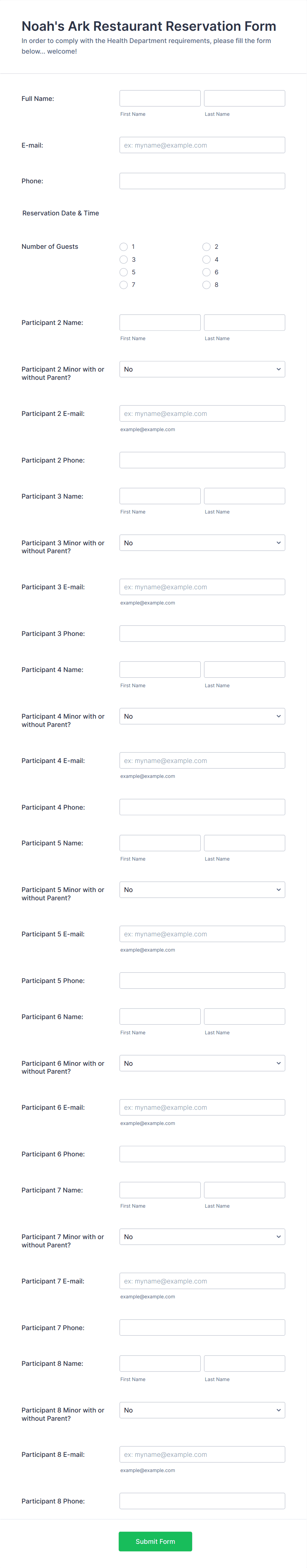 Noah's Ark Restaurant Reservation Form Template | Jotform