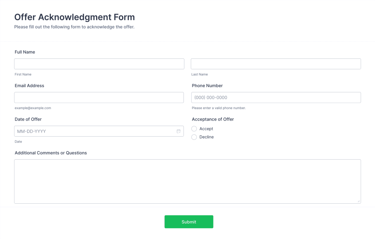 Offer Acknowledgment Form Template Jotform 6139
