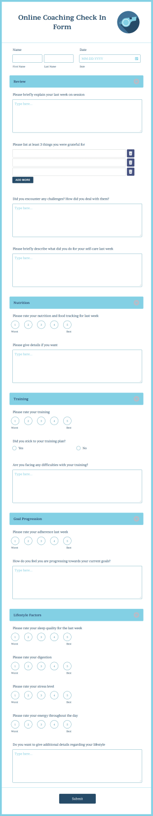 Online Coaching Check In Form Template