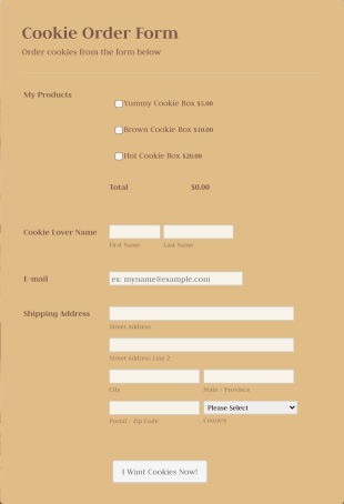 Online Cookie Order Form WorldPayUS Payment Form Template