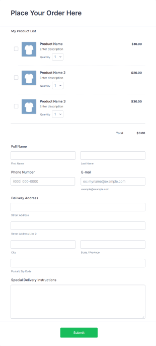 Custom Simple Order Form Template