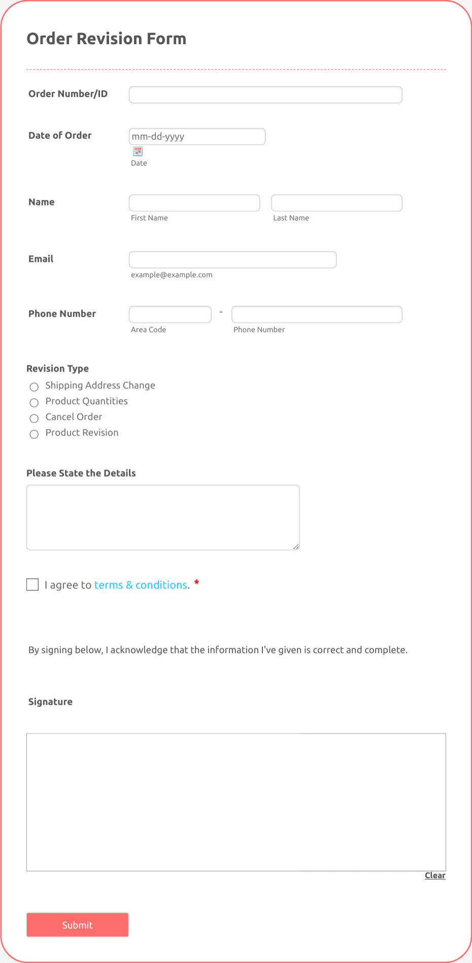 Order Revision Form Template | Jotform