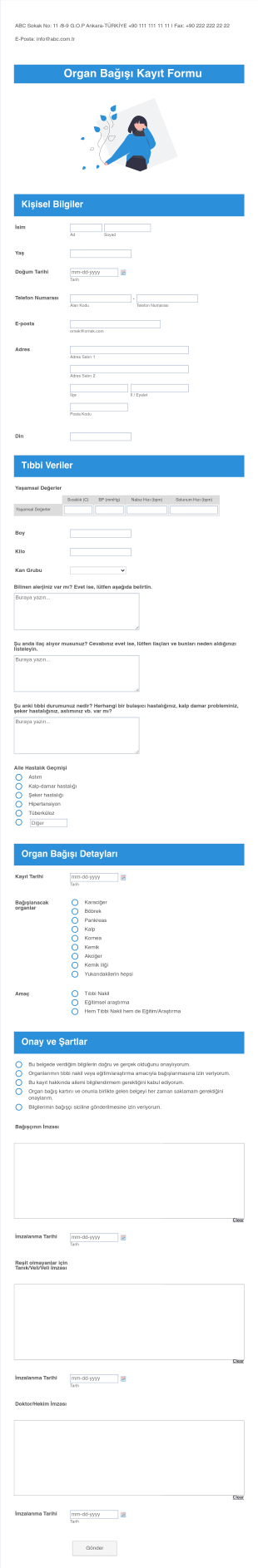 Organ Bağışı Kayıt Form Template