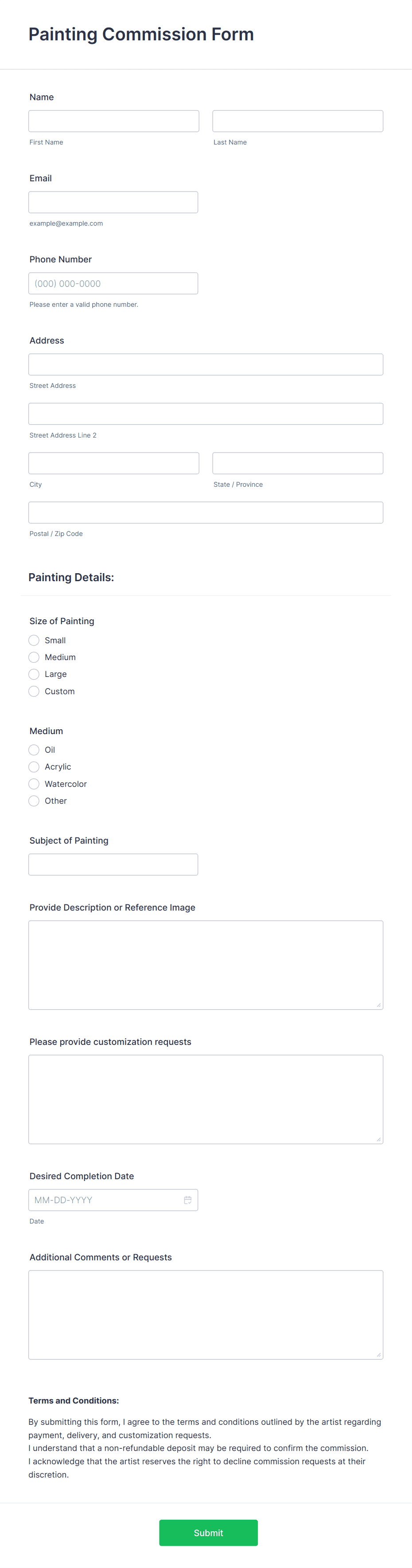 Painting Commission Form Template | Jotform