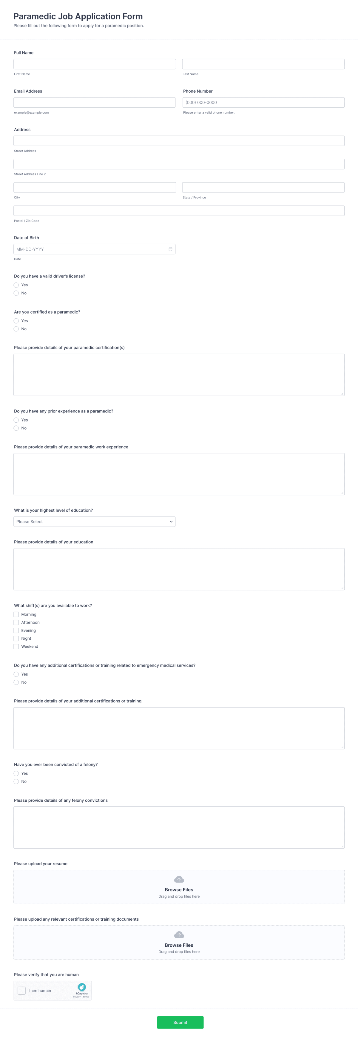 Paramedic Job Application Form Template | Jotform