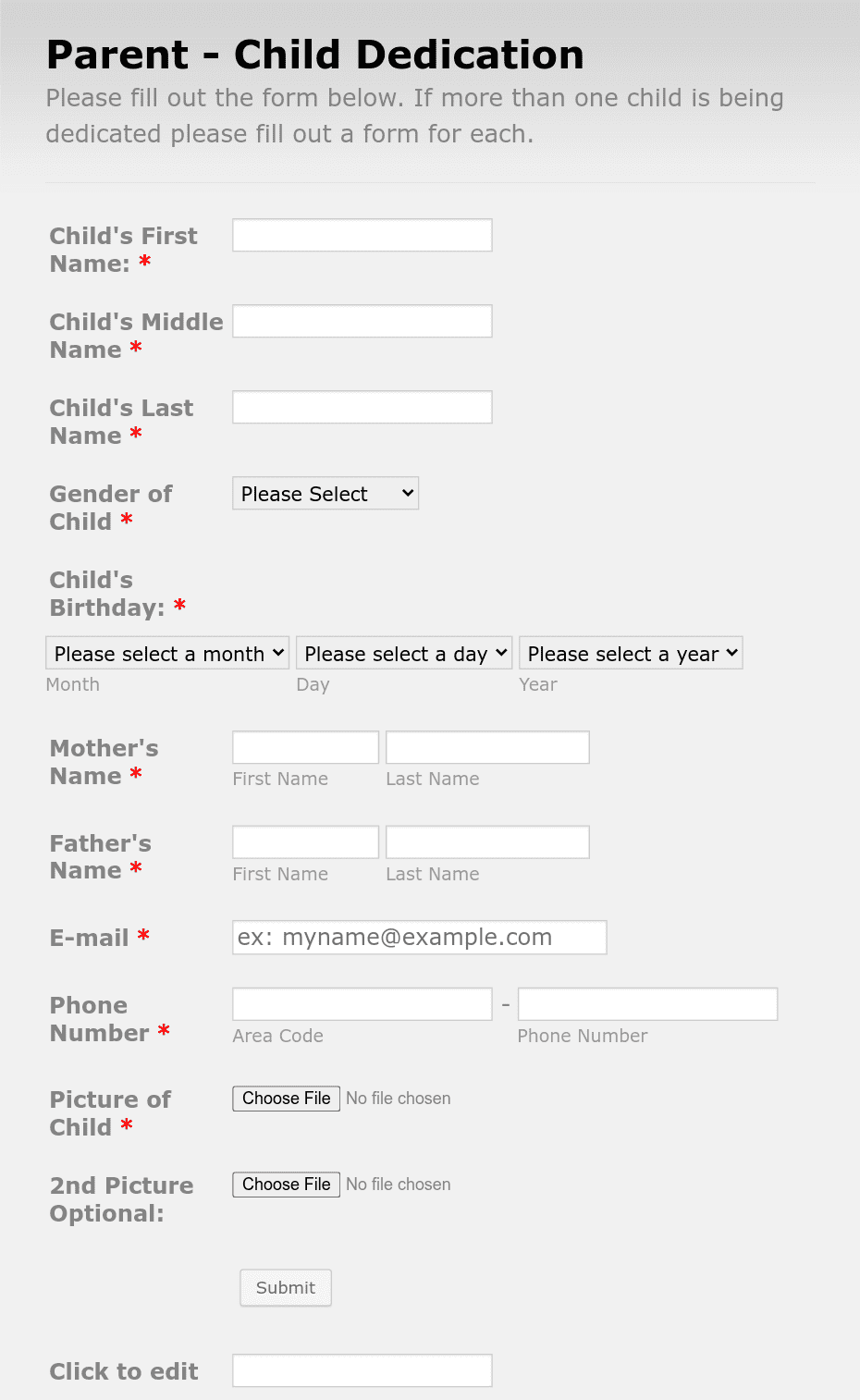 Form Parent - Child Dedication Form Template | Jotform