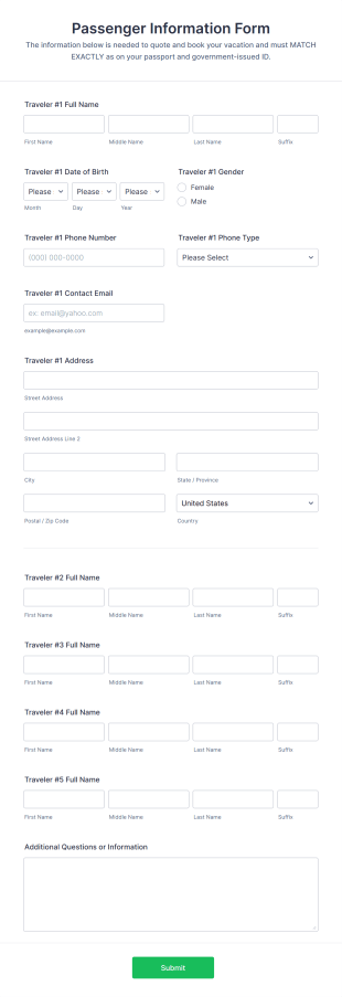 Passenger Information Form Template