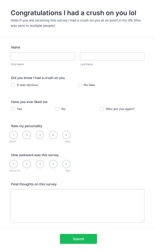 Past Crushes Survey Form Template