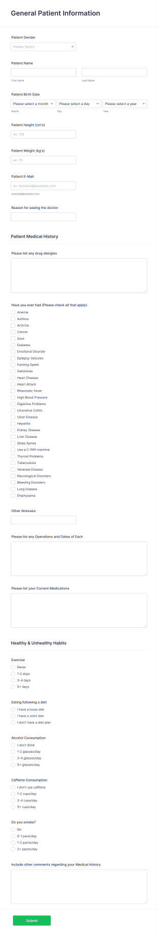 Patient Medical History Form Template