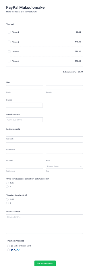 PayPal Maksulomake Form Template