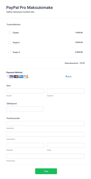 PayPal Pro Maksulomake Form Template