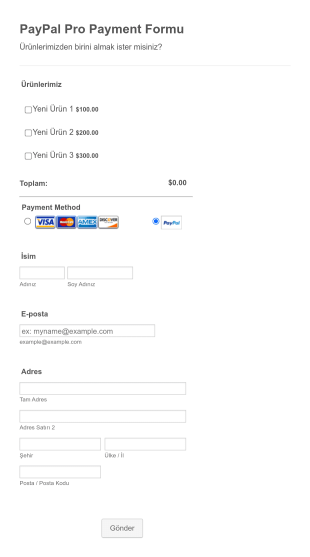 PayPal Pro Ödeme Form Template