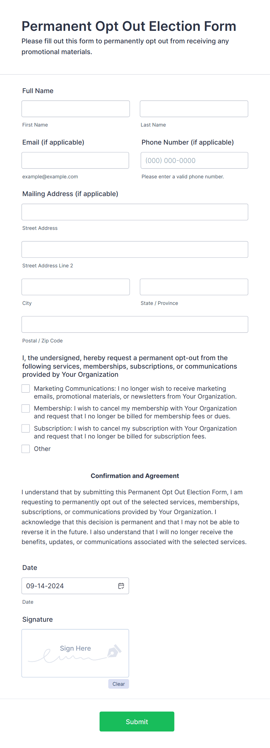 Permanent Opt Out Election Form Template Jotform