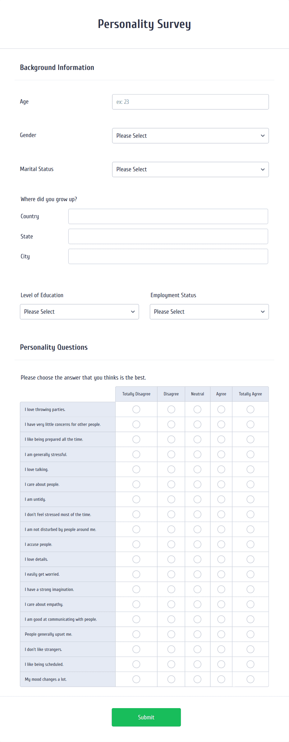 Personality Survey Form Template | Jotform