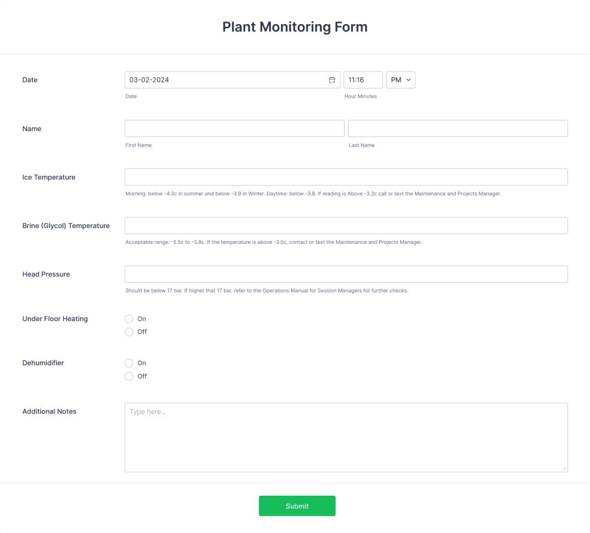 Plant Monitoring Form Template 