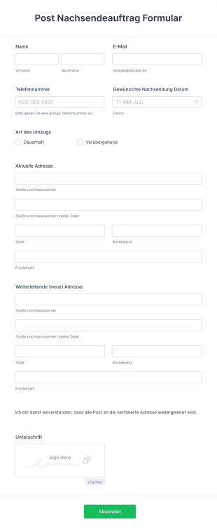 Post Nachsendeauftrag Formular Form Template