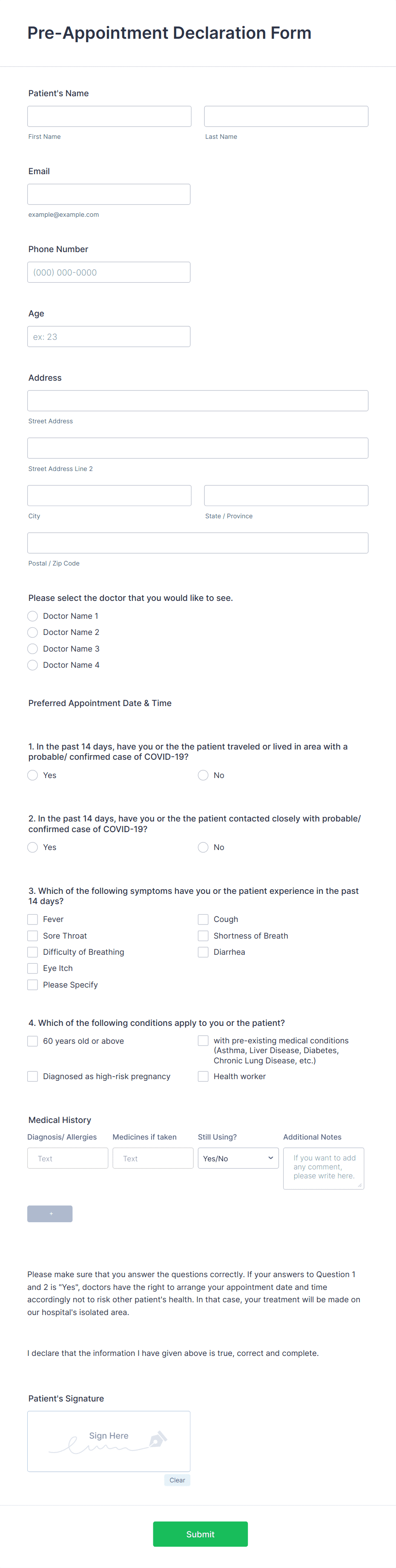 Pre-Appointment Declaration Form Template | Jotform