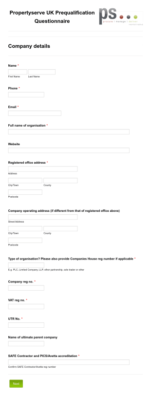 Prequalification Questionnaire Form Template