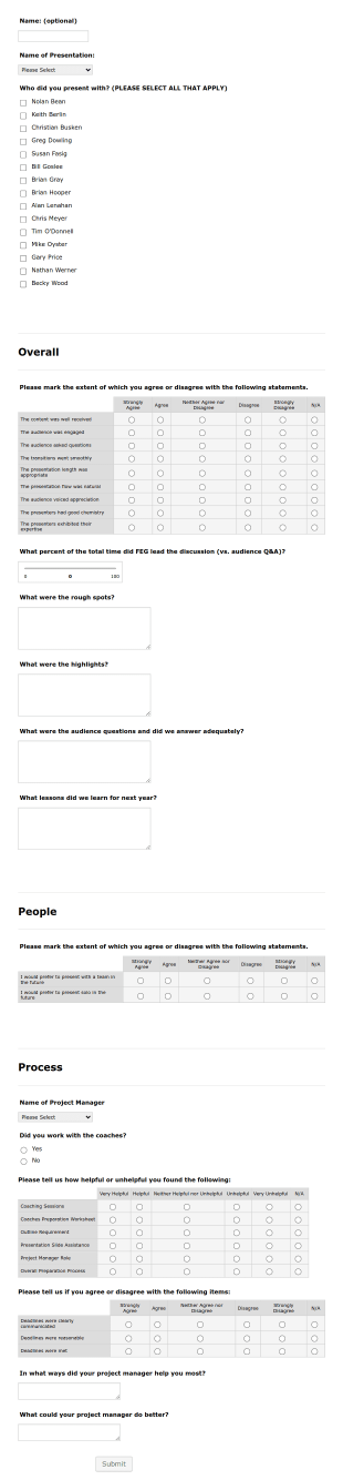 Presentation Feedback Template Form Template