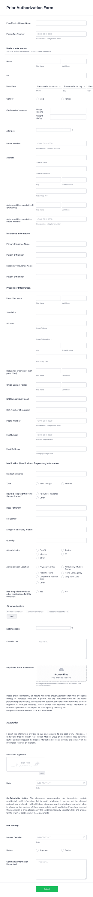 Prior Authorization Form Template