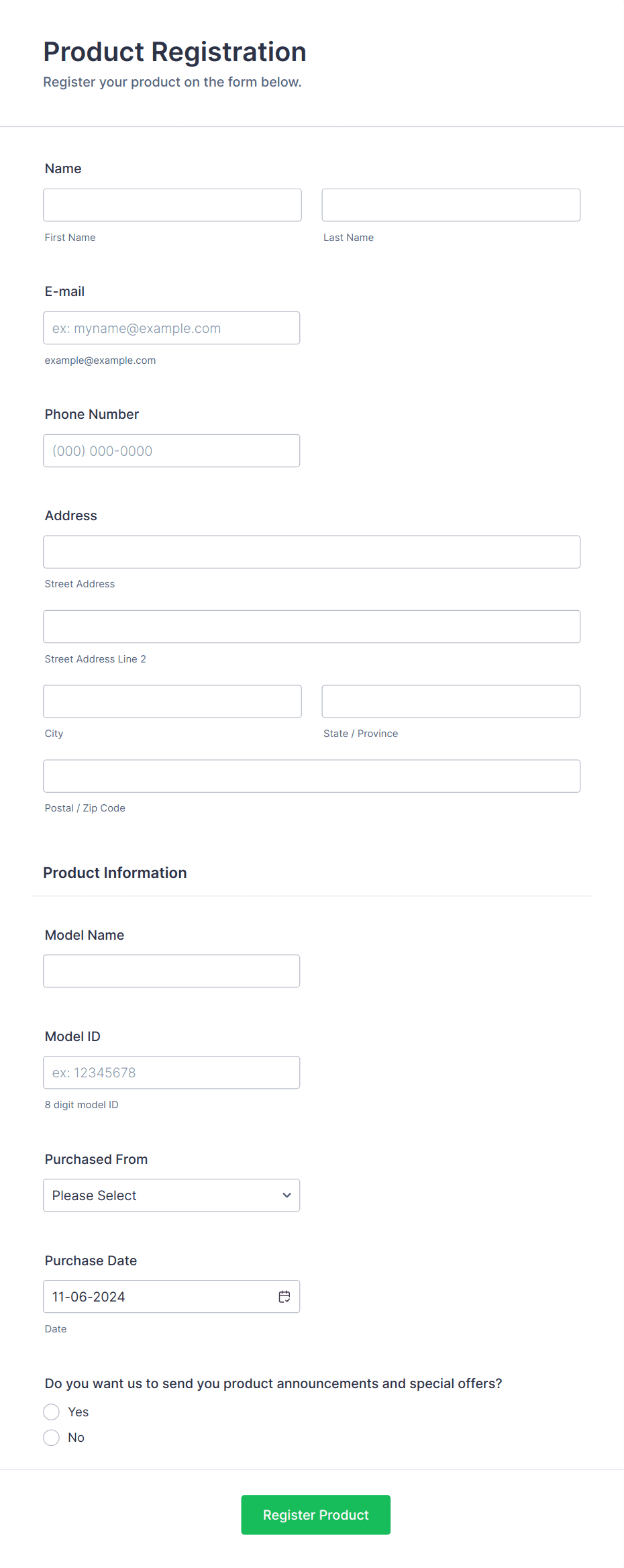 Product Registration Form Template | Jotform