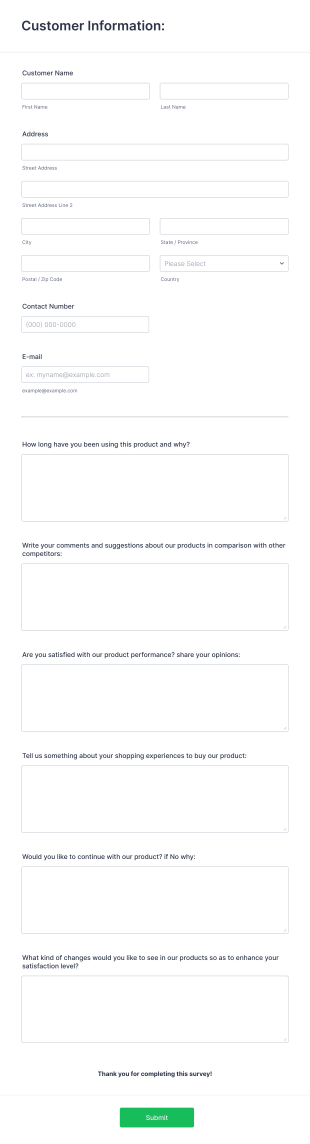 Product Survey Form Template