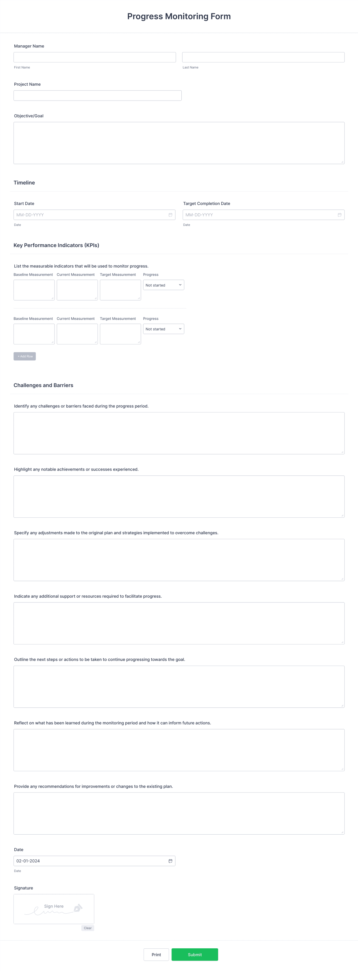 Progress Monitoring Form Template | Jotform