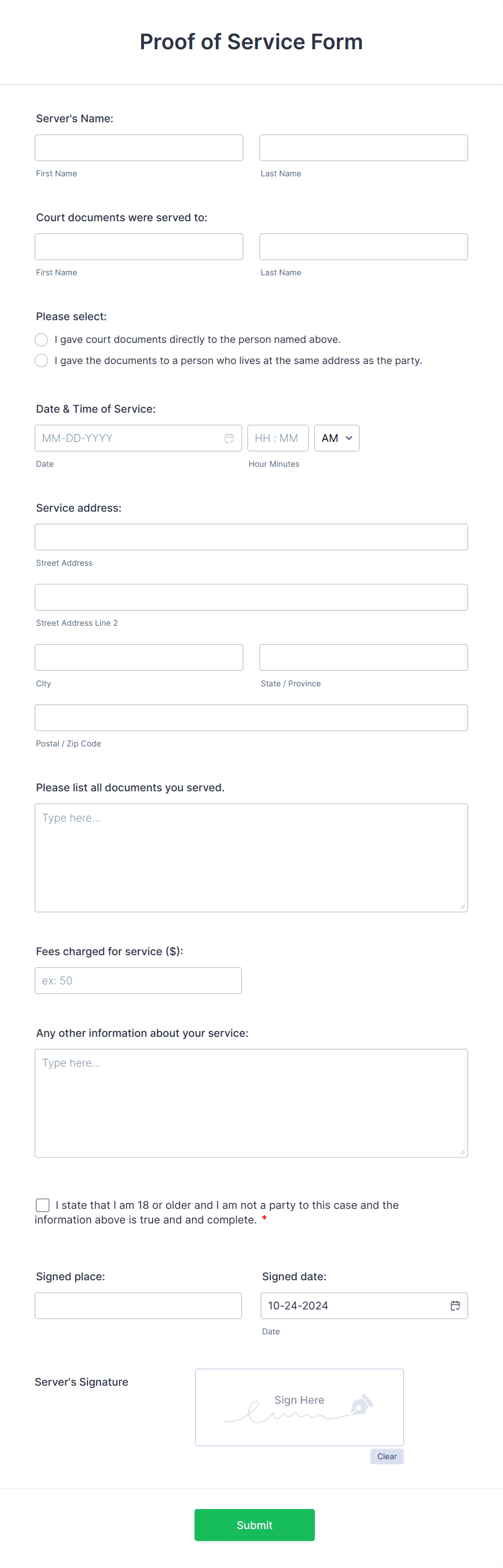 Proof of Service Form Template | Jotform