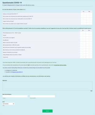 Questionnaire COVID 19 Form Template