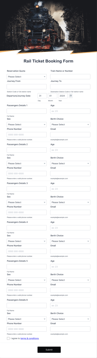 Rail Ticket Booking Form Template