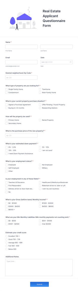 Real Estate Applicant Questionnaire Form Template