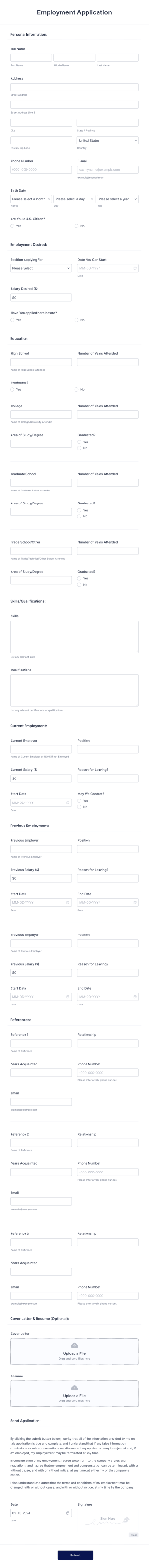 Recruitment Application Form Template
