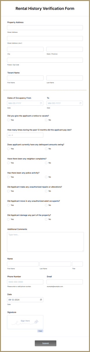 Rental History Verification Form Template