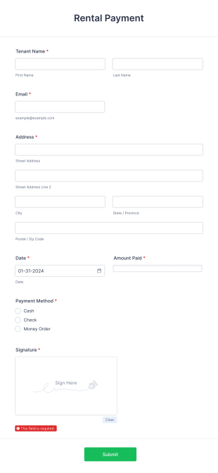 Rental Payment Form Template