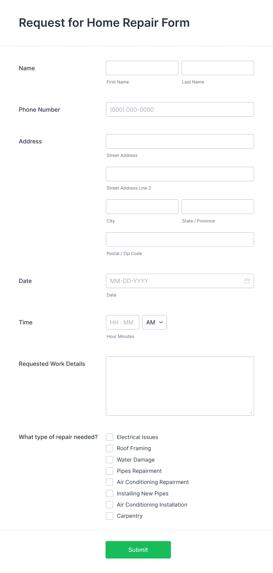 Request For Home Repair Form Template 