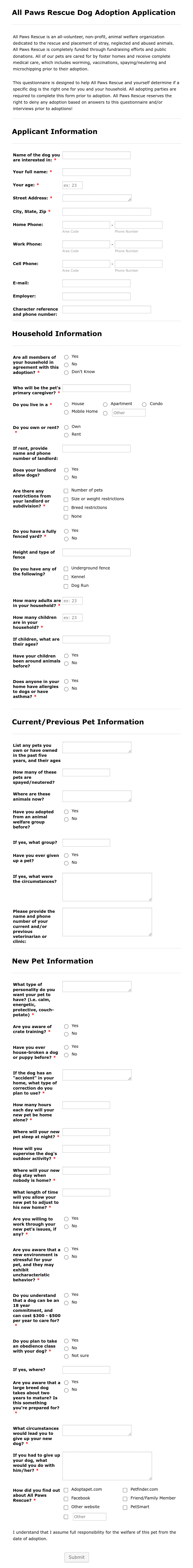 FHPR Dog Adoption Application Form Template | Jotform