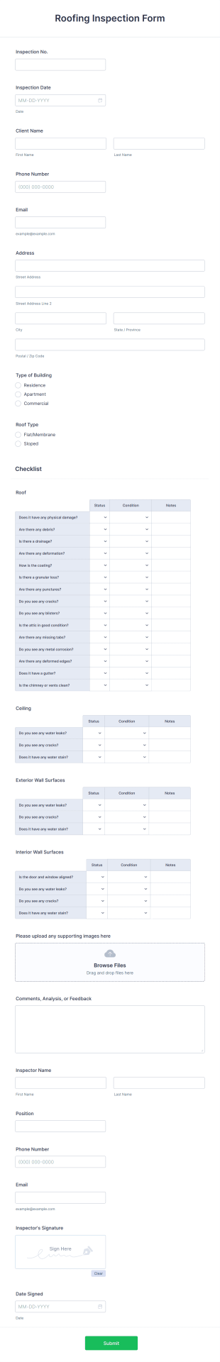 Roofing Inspection Form Template